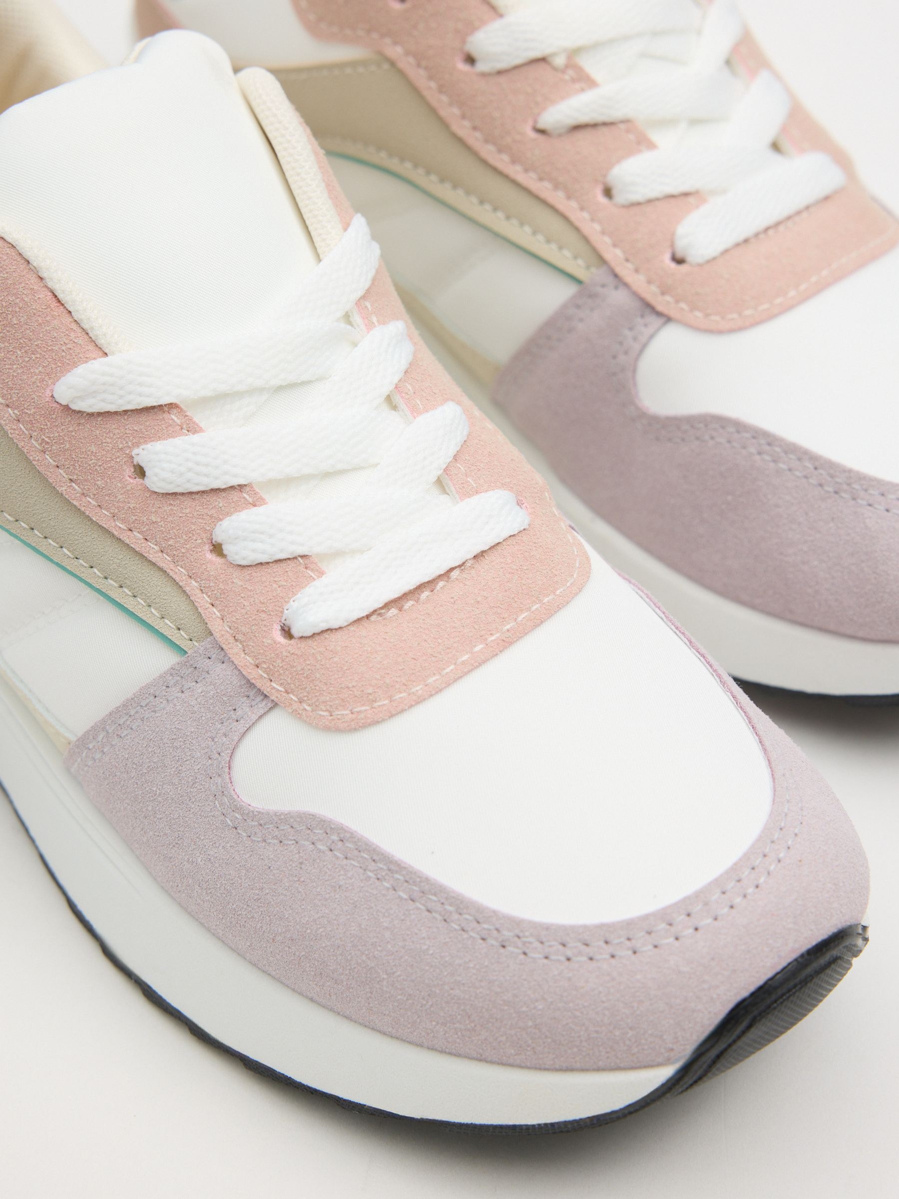 Combined faux leather running sportswear off white