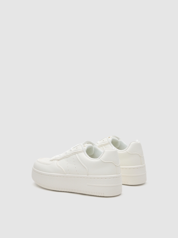 Faux leather sports shoe with platform white 45º back view