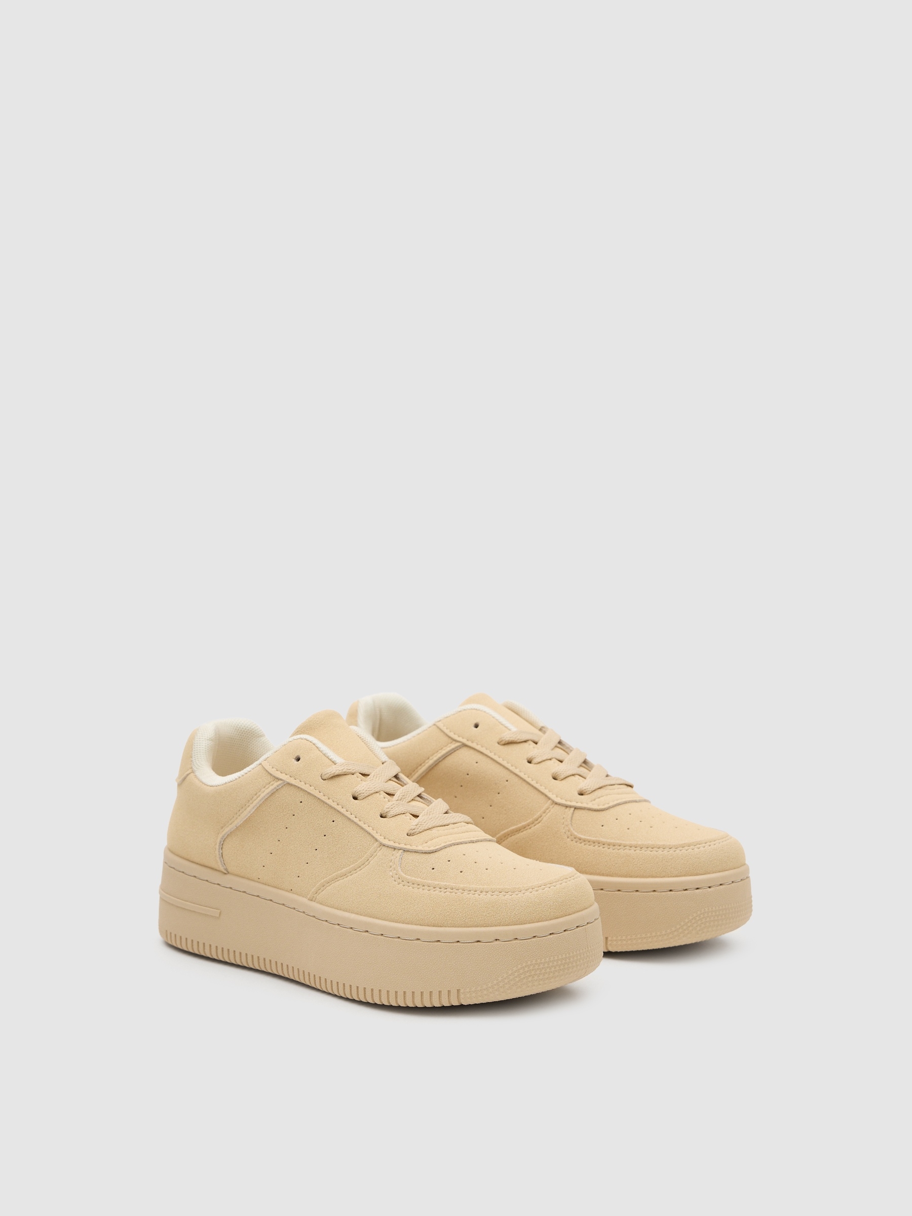 Faux leather sneakers with platform beige