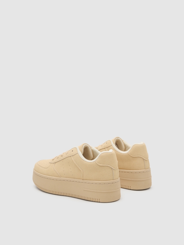 Faux leather sneakers with platform beige 45º back view