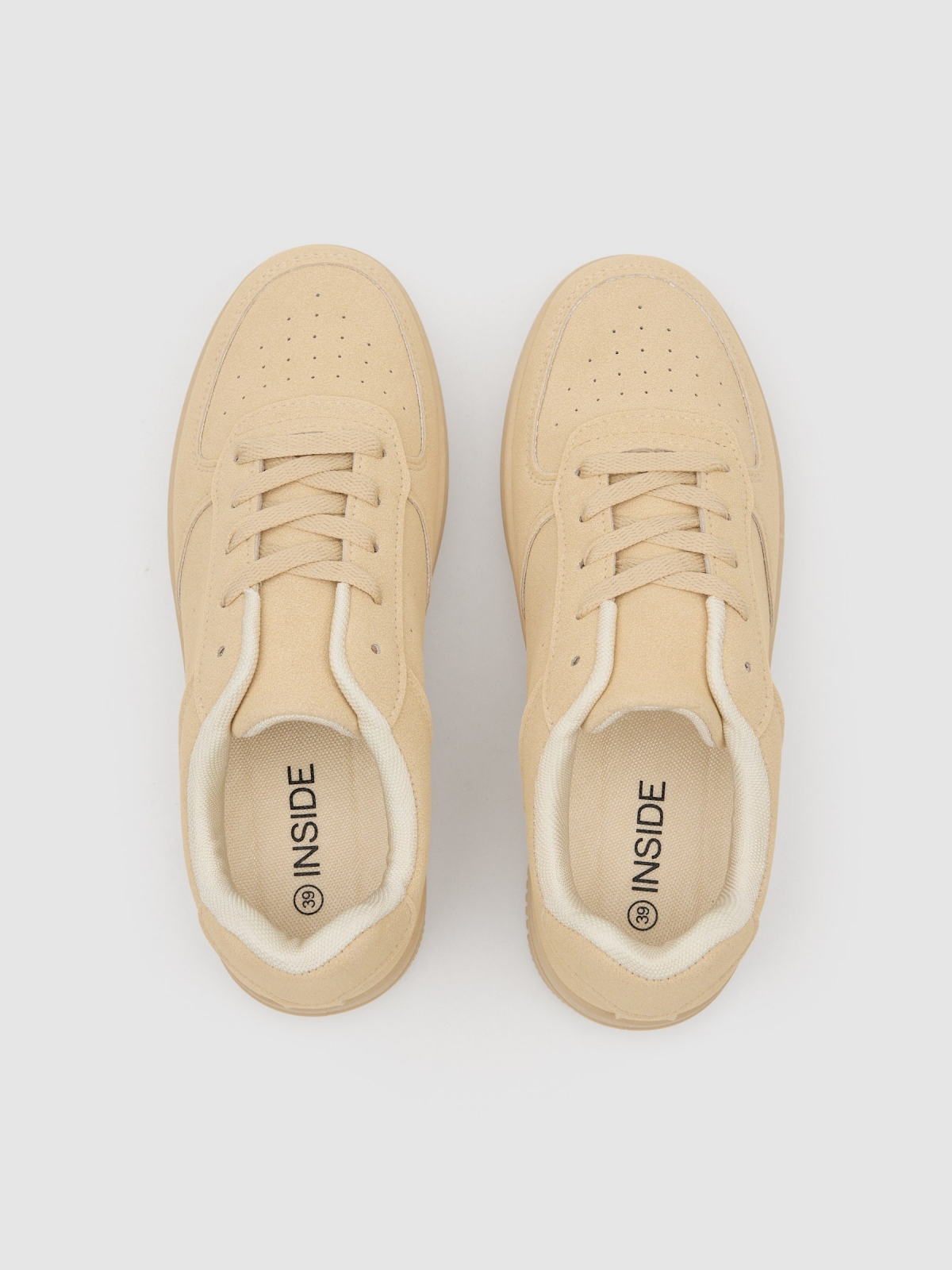 Faux leather sneakers with platform beige zenithal view