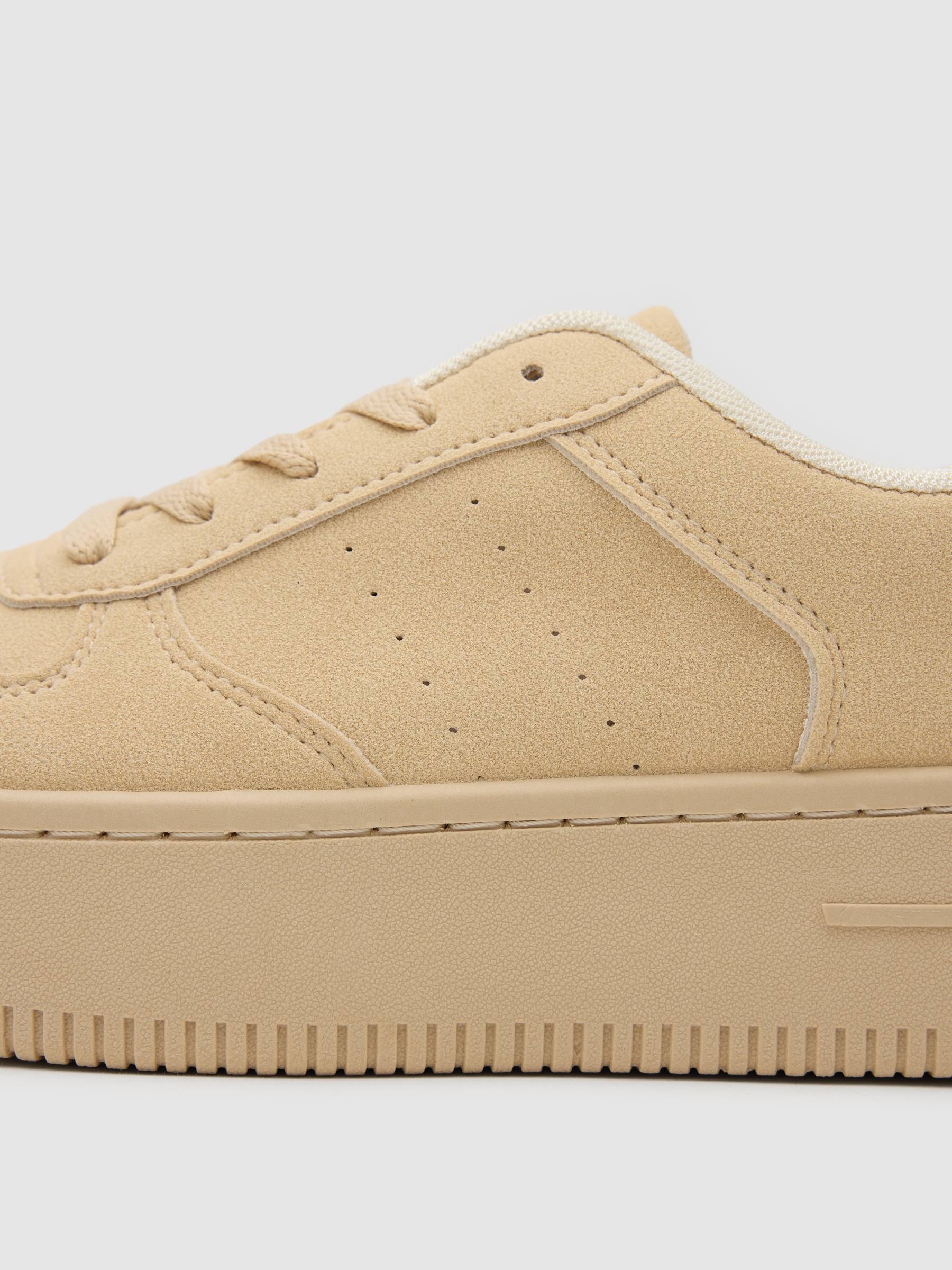 Faux leather sneakers with platform beige