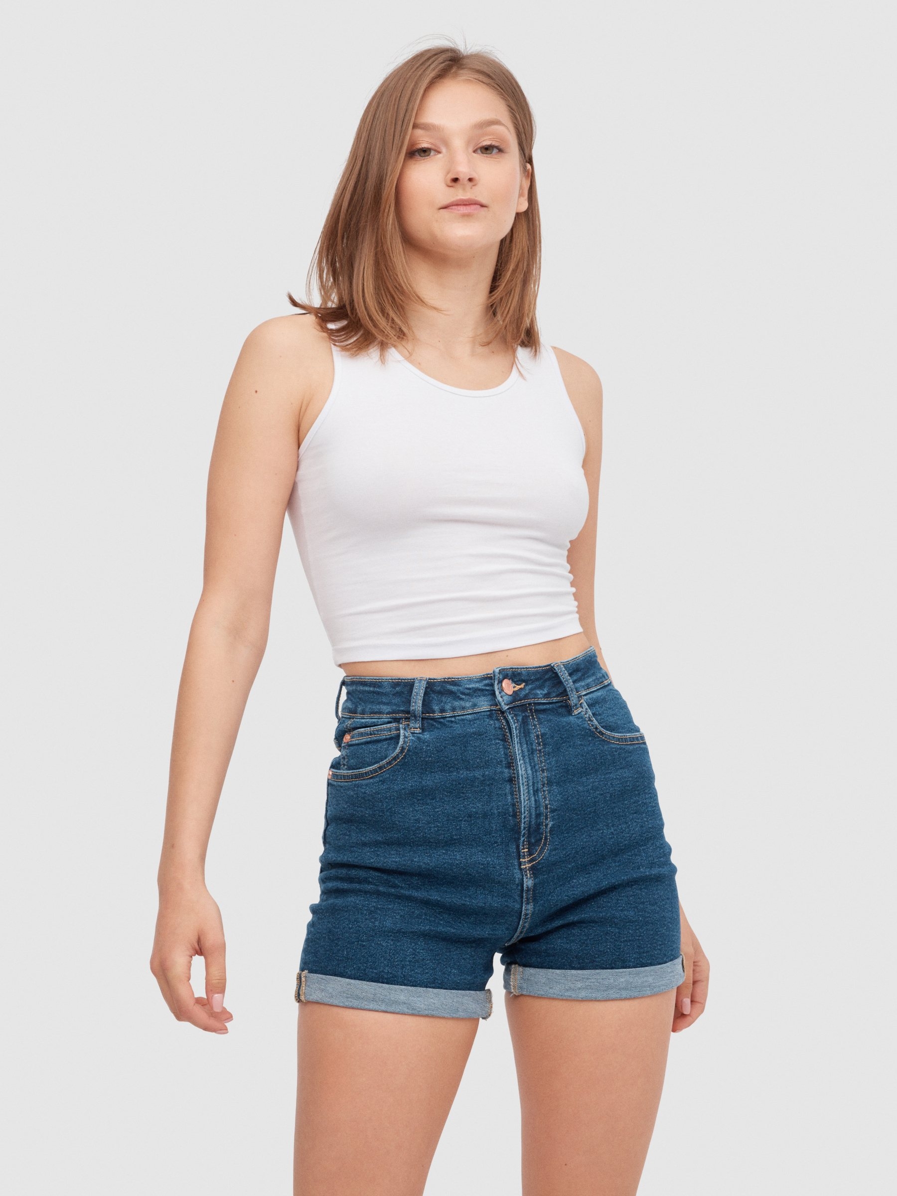 High-waisted denim shorts
