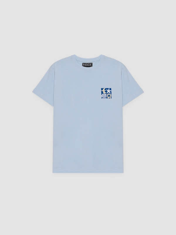  Blue tropical print t-shirt light blue front view