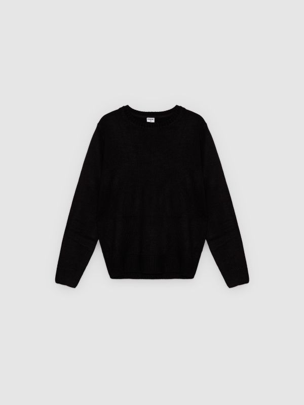  Jersey de malha gola redonda preto vista frontal