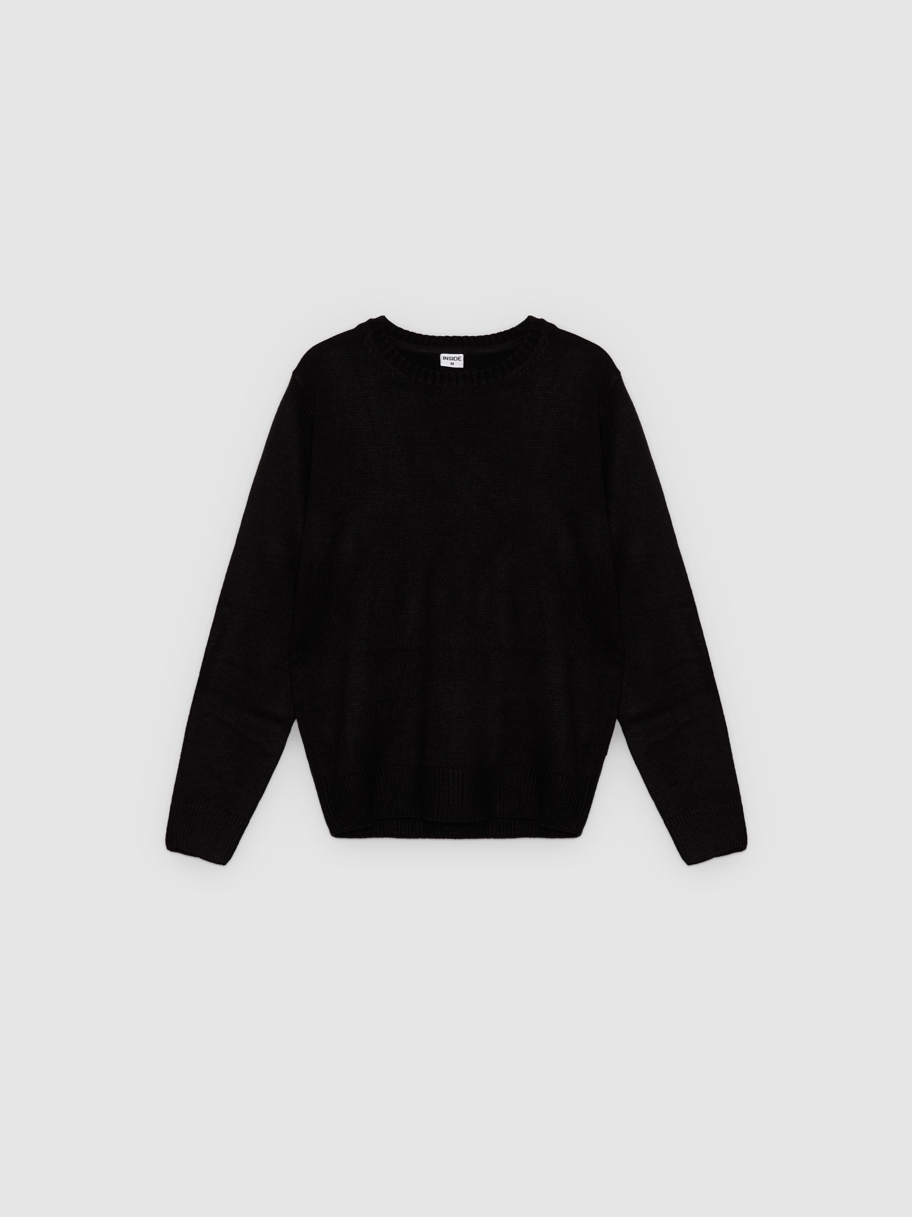 Jersey de malha gola redonda preto vista meia frontal