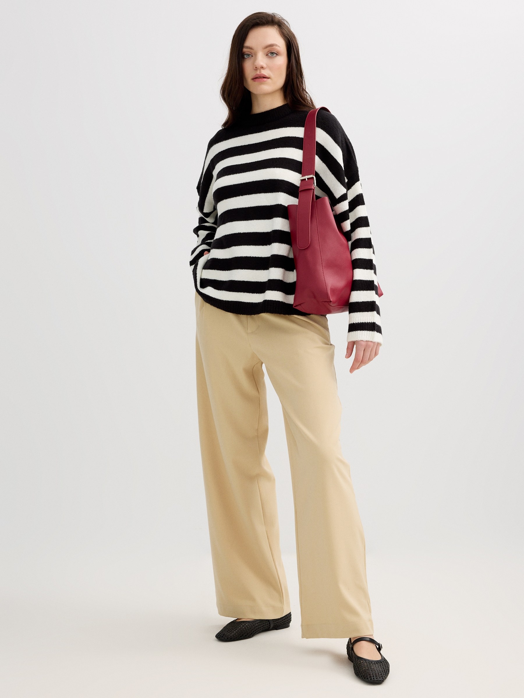 Pleated palazzo pants taupe front view