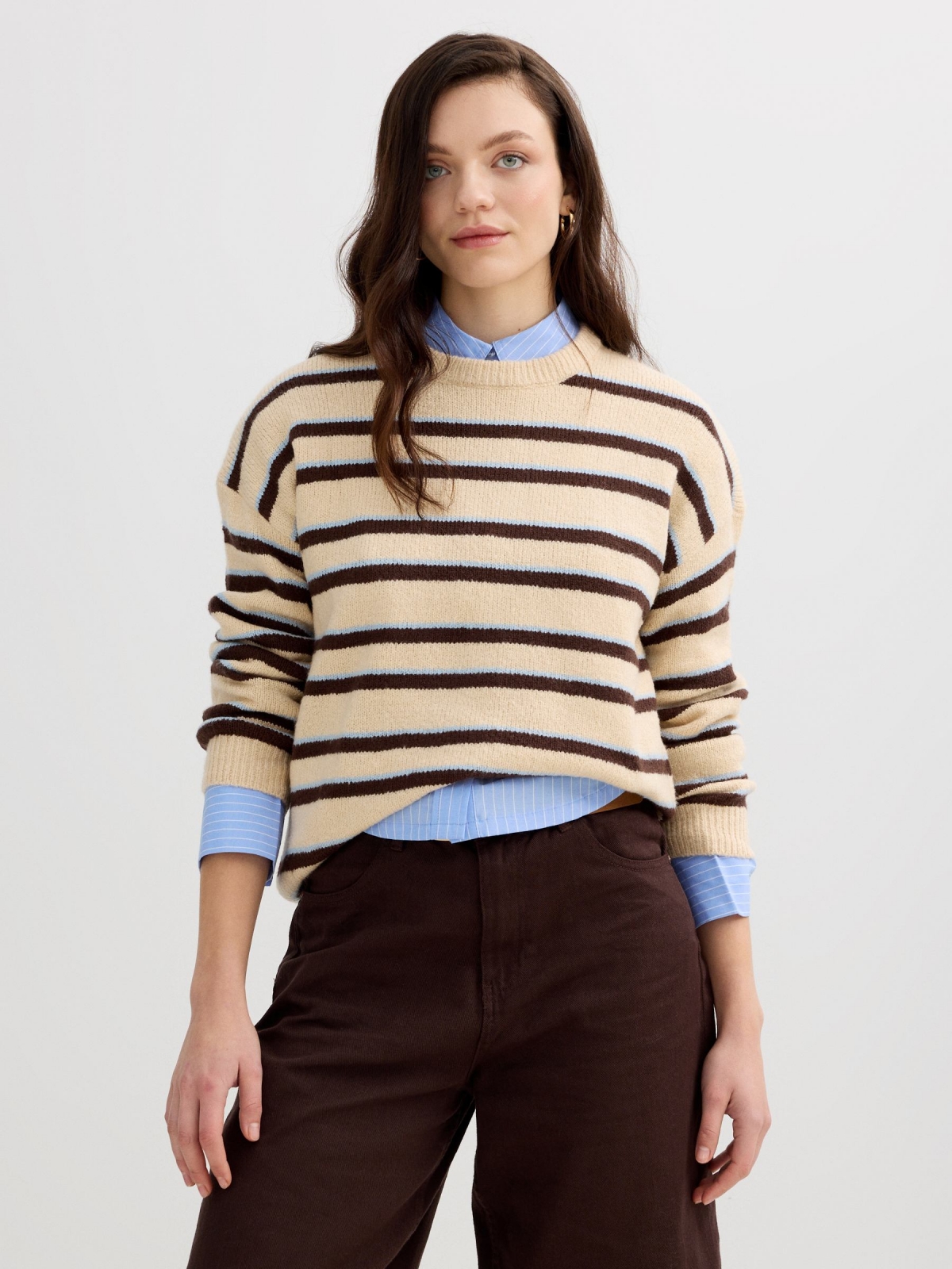 Striped faux fur sweater