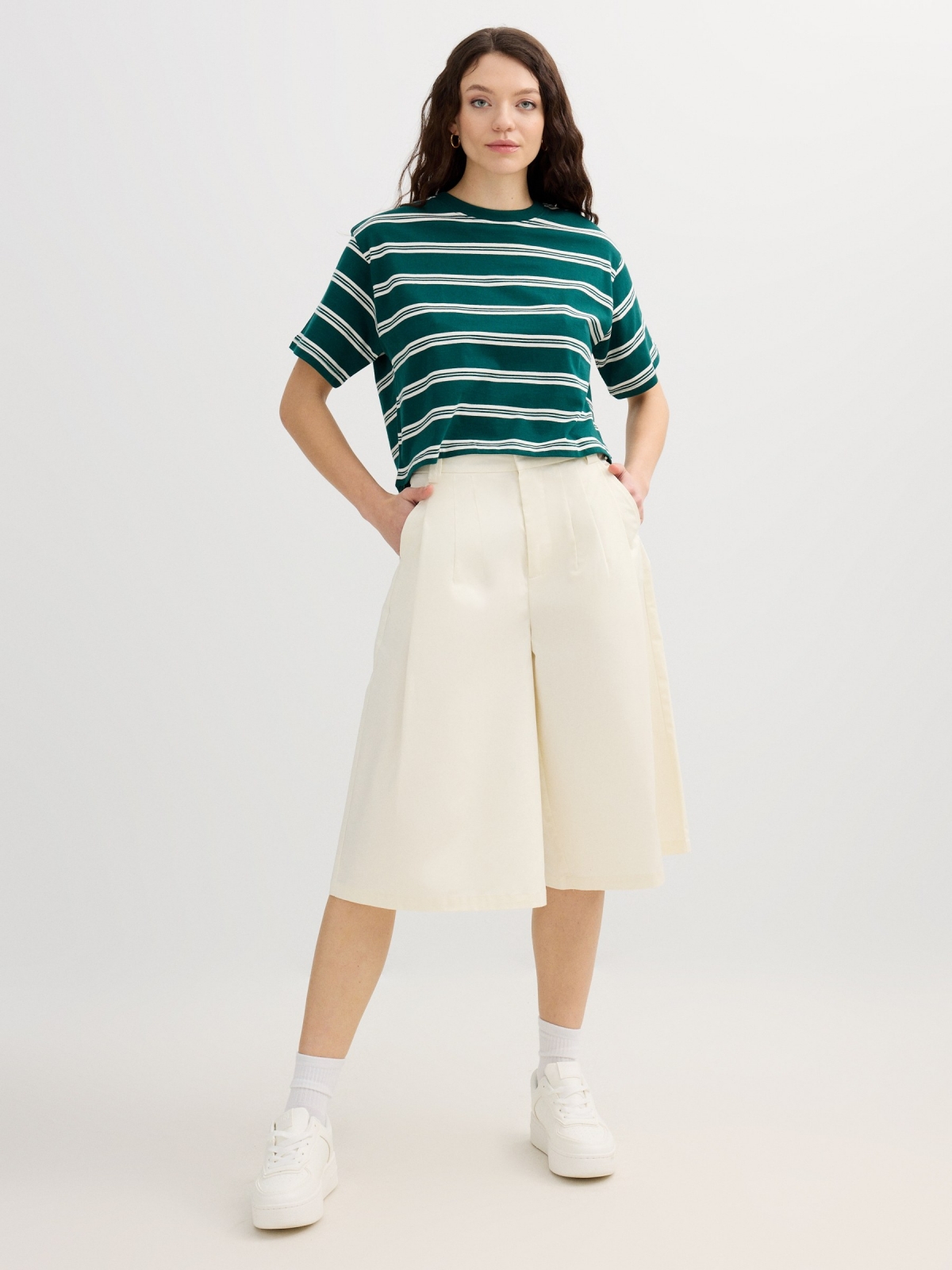 Bermuda shorts with zipper off white middle front view