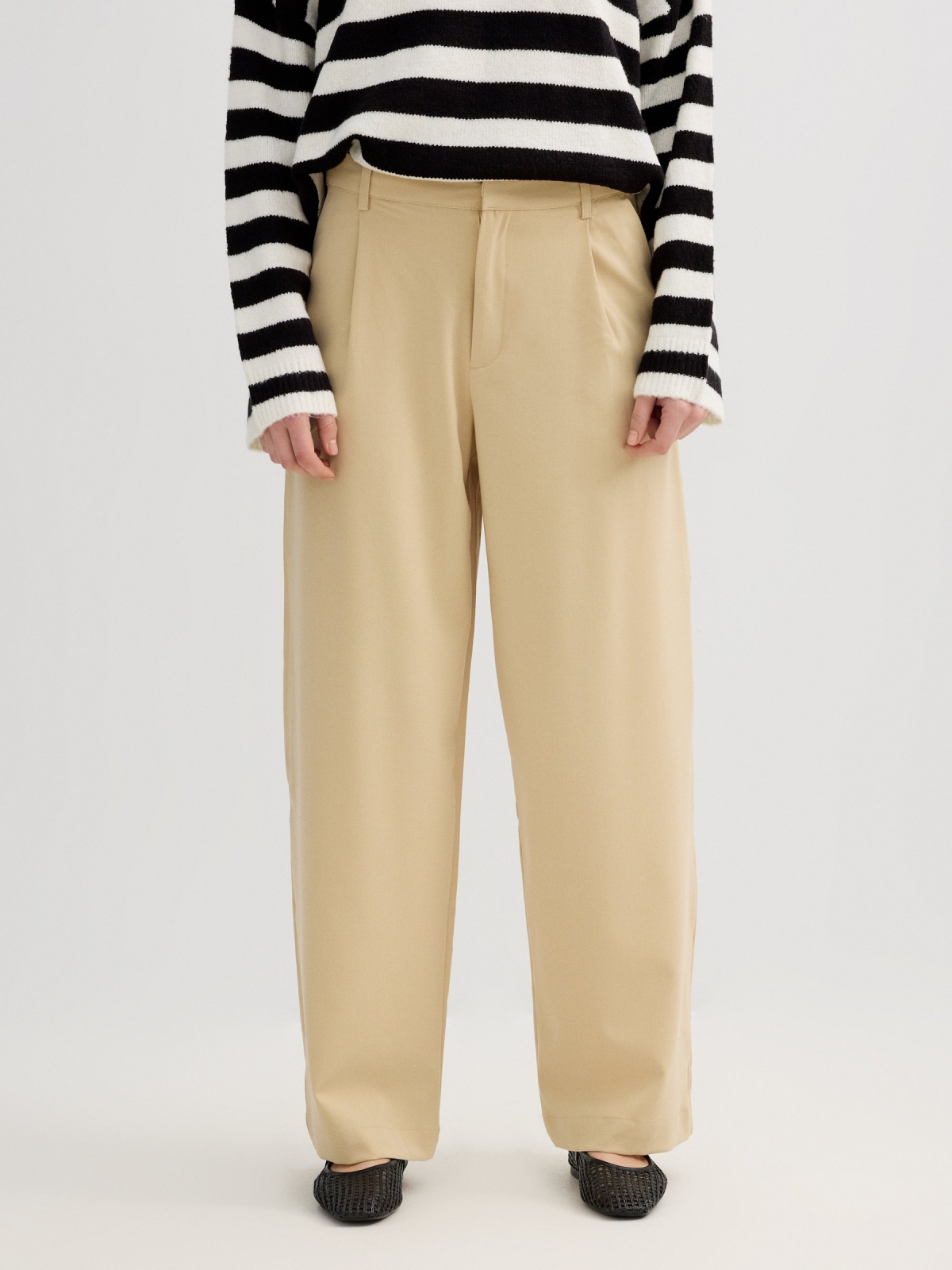 Pleated palazzo pants taupe middle front view