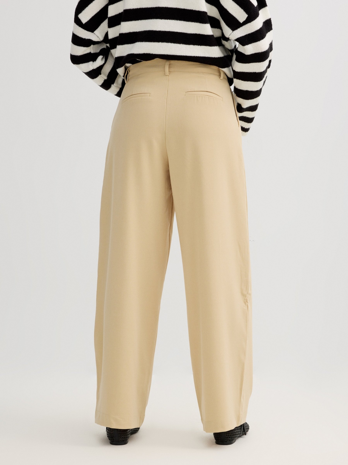 Pleated palazzo pants taupe middle back view