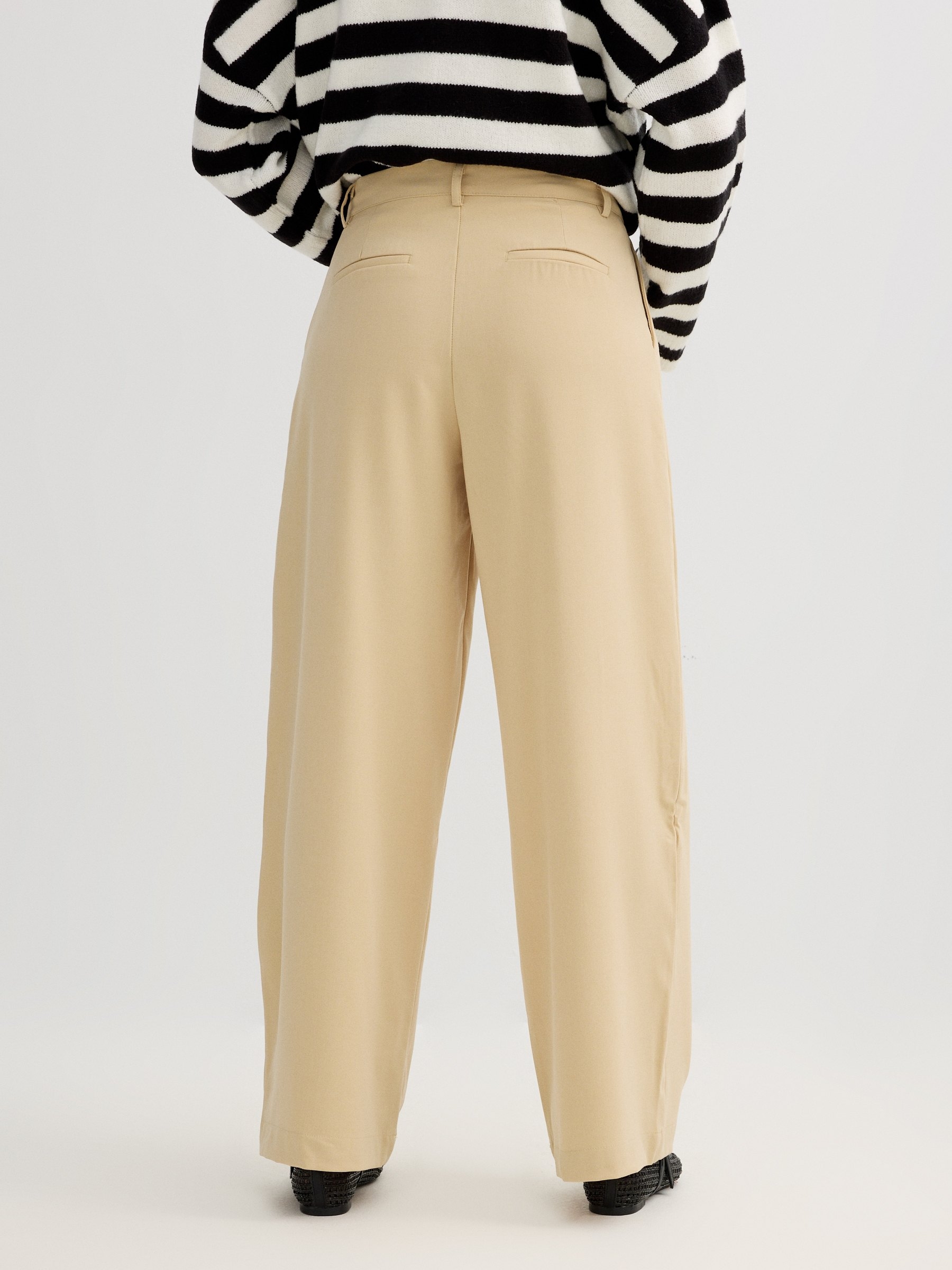 Pleated palazzo pants taupe front view
