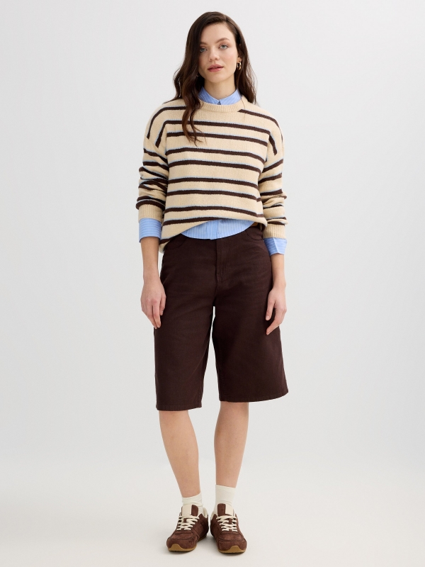 Striped faux fur sweater multicolor front view