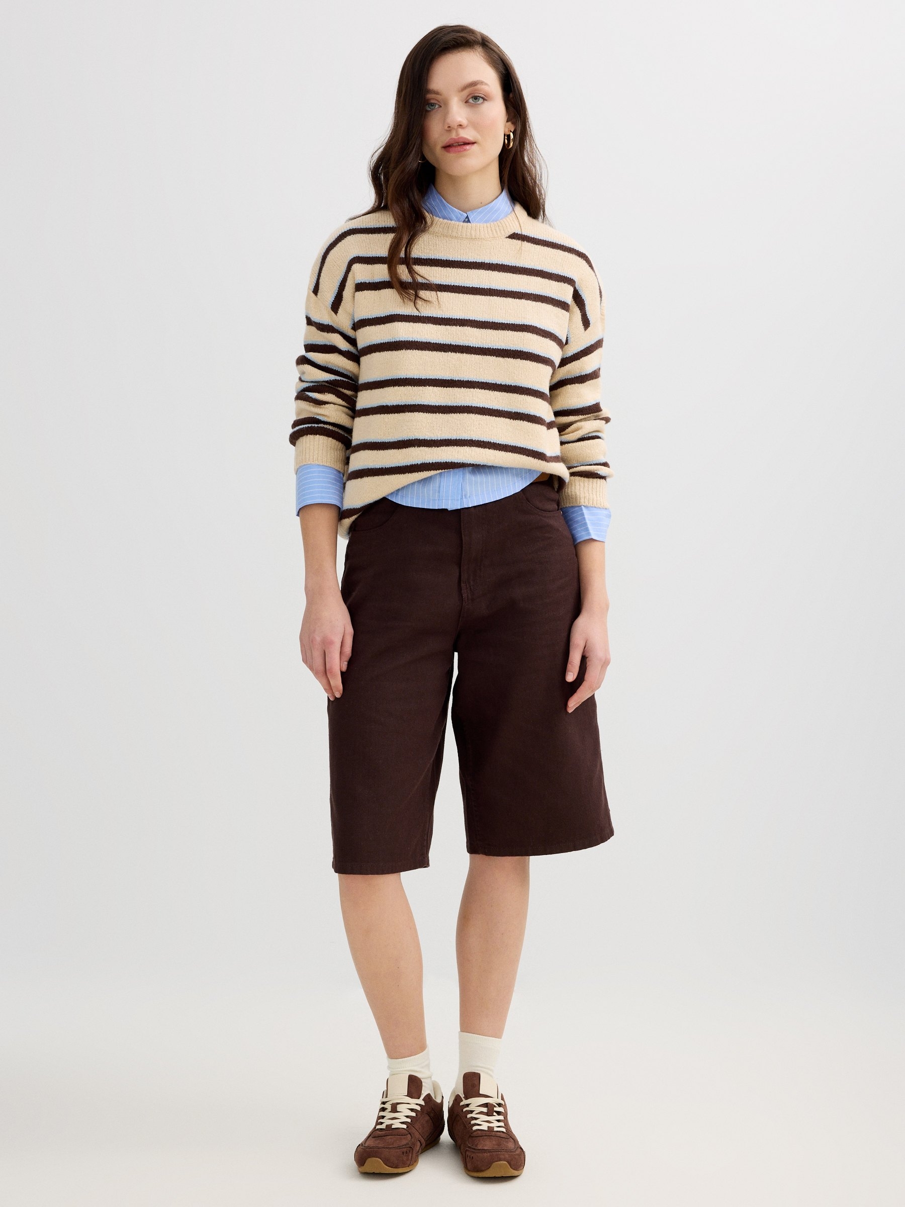 Striped faux fur sweater multicolor middle front view