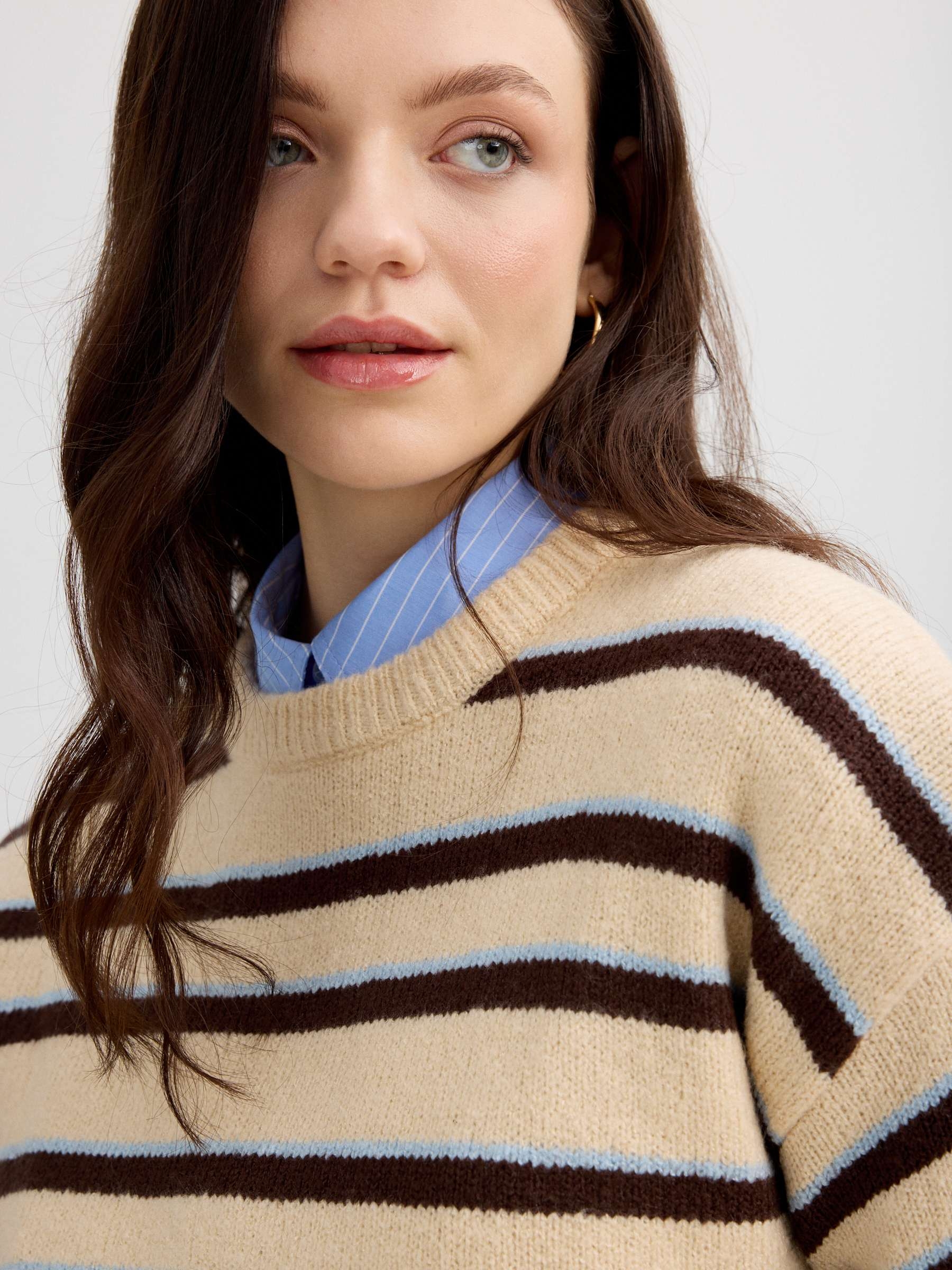Striped faux fur sweater multicolor middle front view