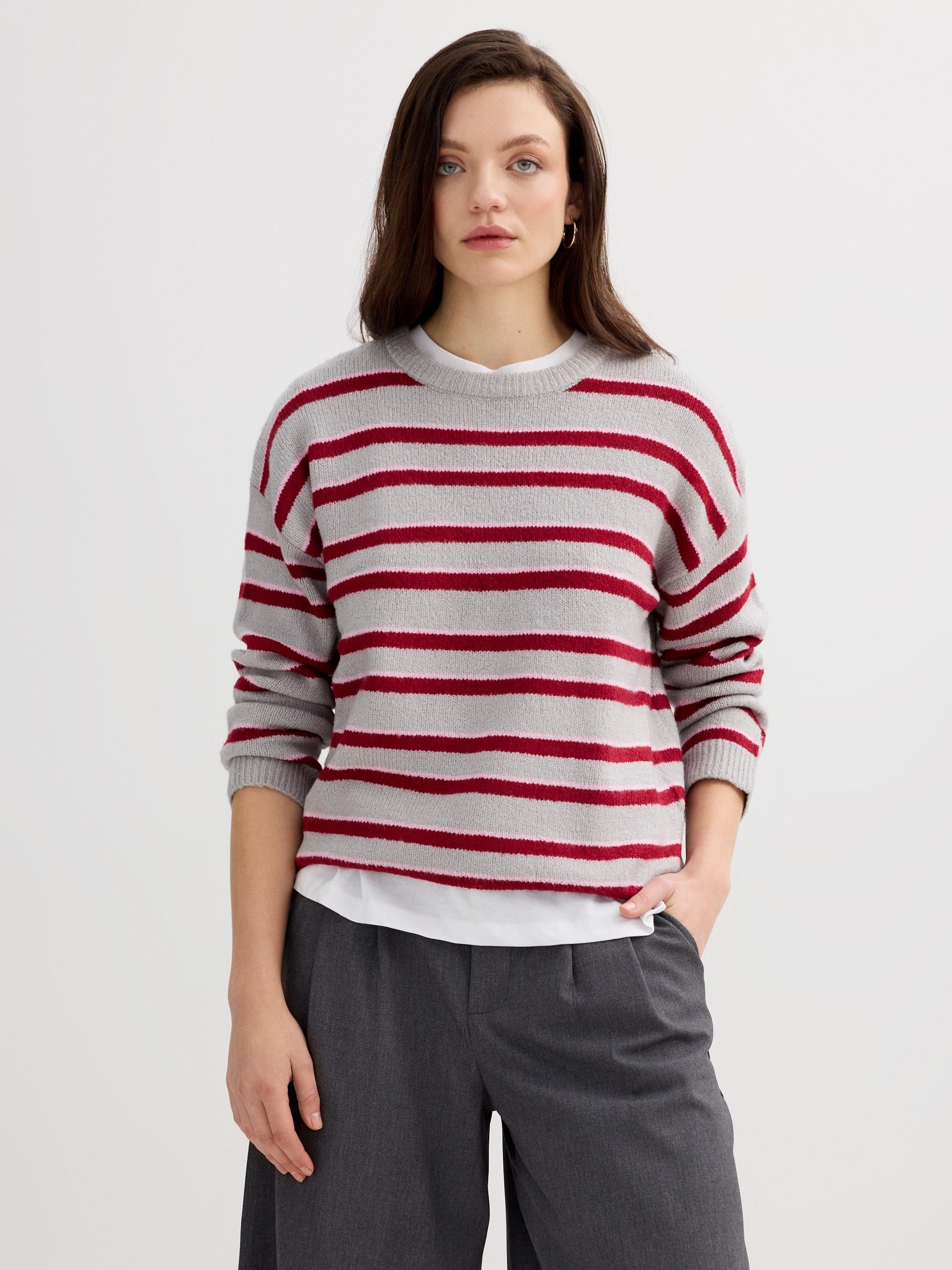 Striped faux fur sweater medium melange middle front view