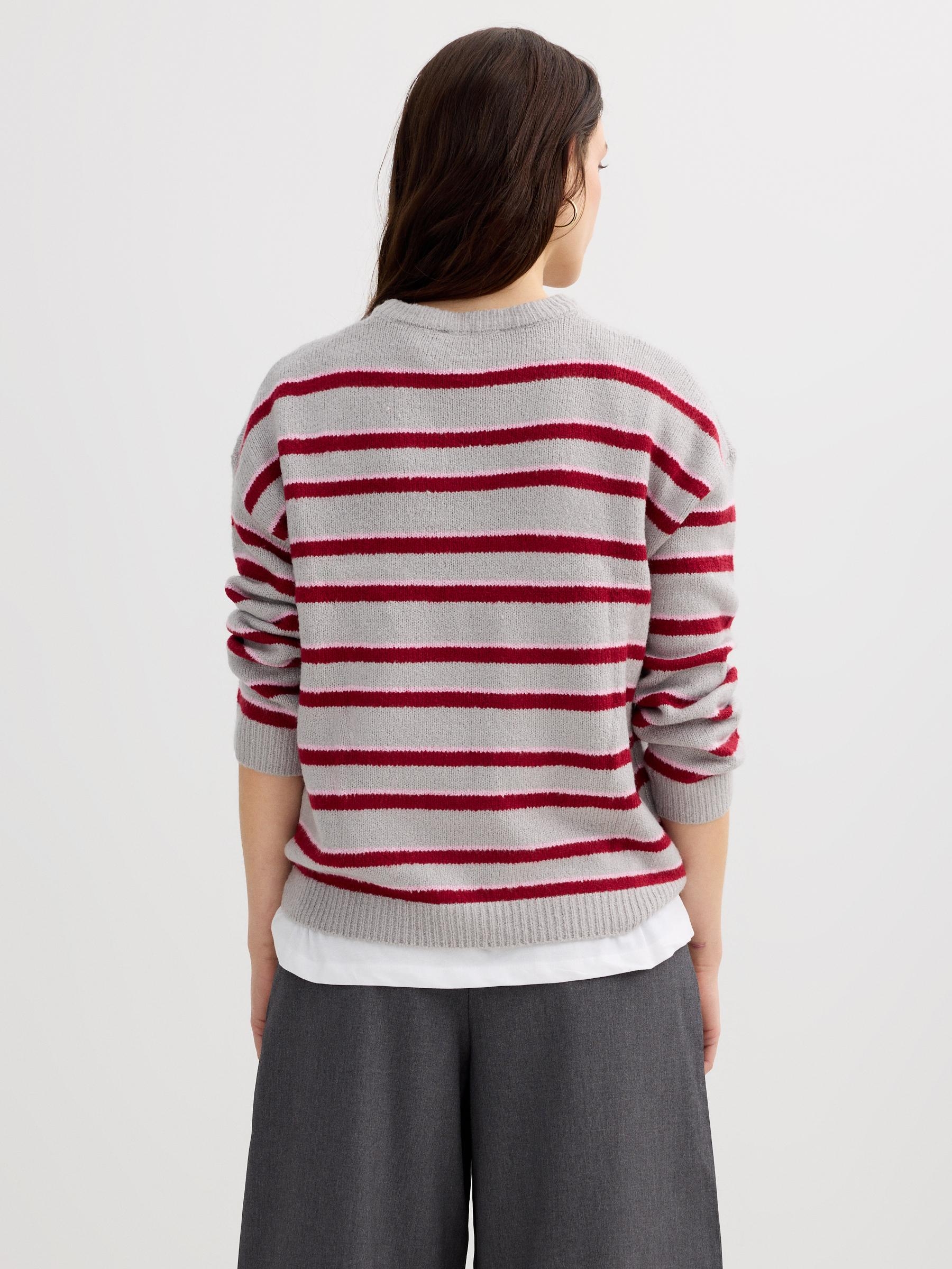 Striped faux fur sweater medium melange middle front view