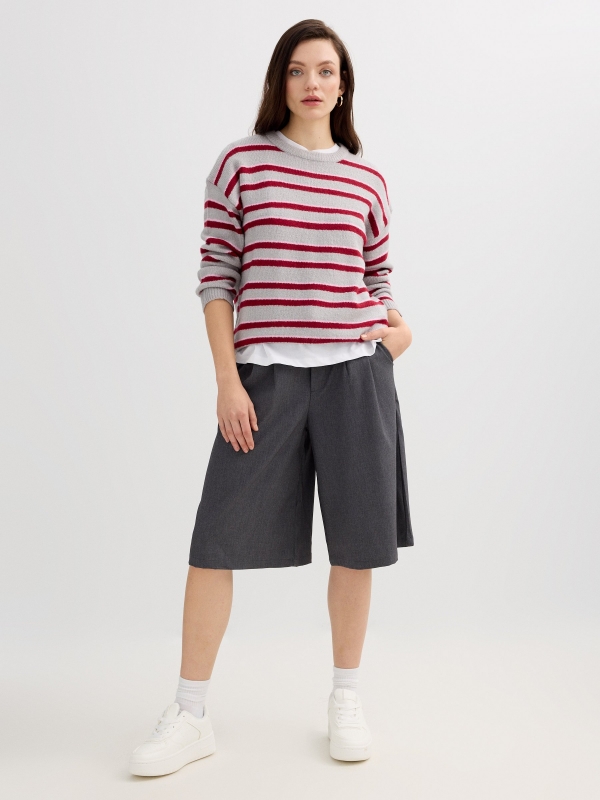 Suéter de listras efeito pelo melange meio vista geral frontal