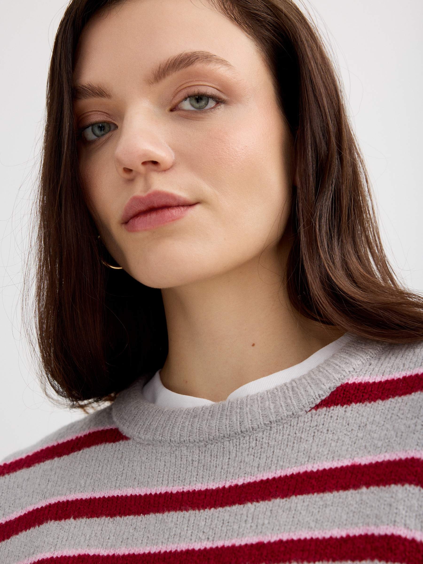 Striped faux fur sweater medium melange middle front view