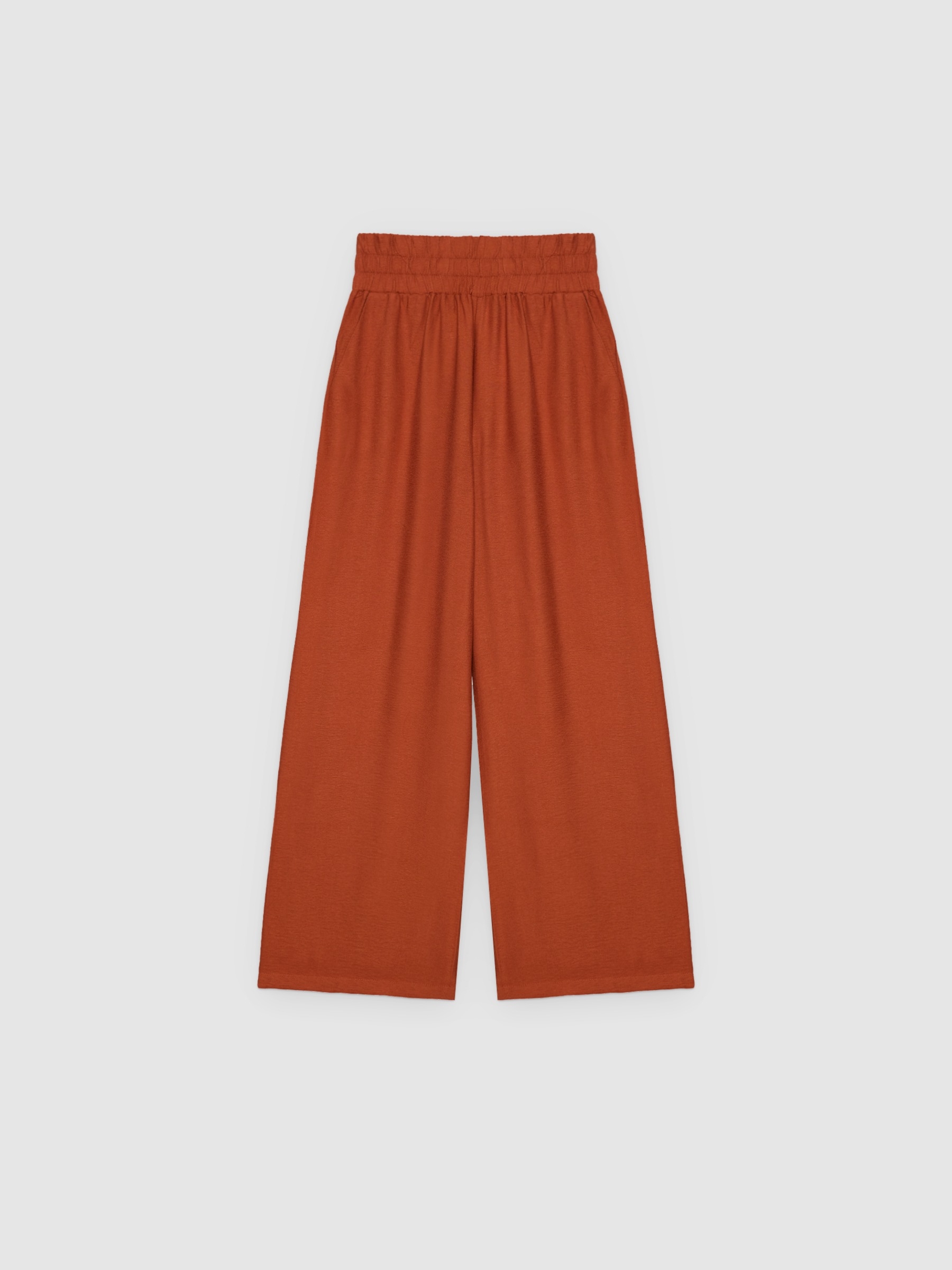 Pantalón wide leg fluido marrón tostado vista general frontal