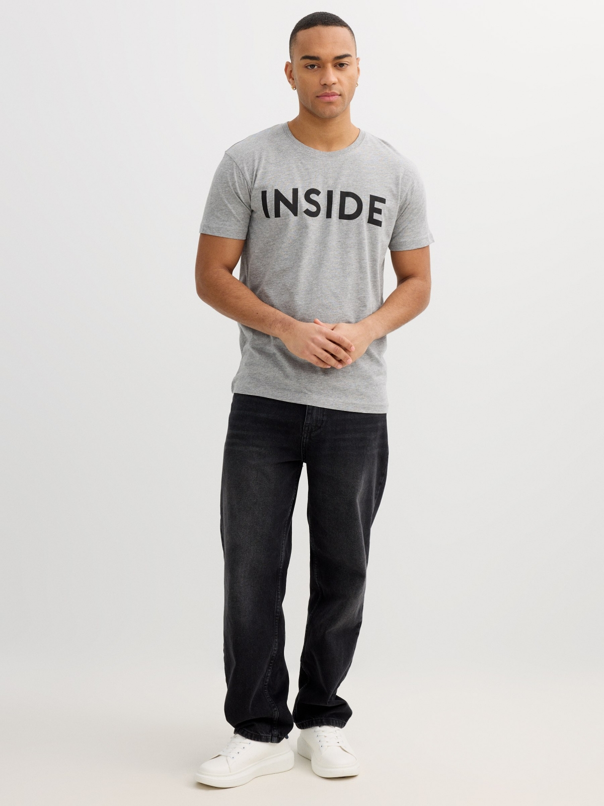 INSIDE basic T-shirt medium melange front view