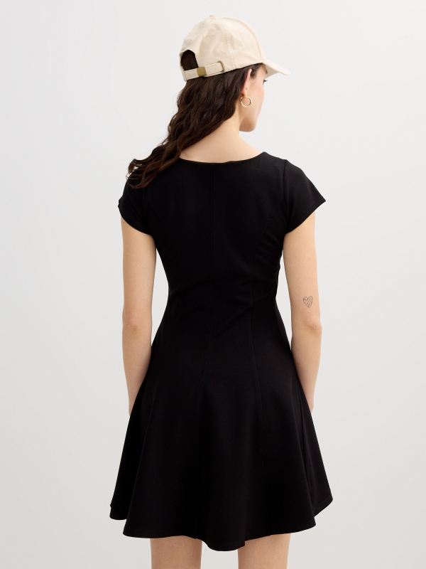 Black flared mini dress black middle back view