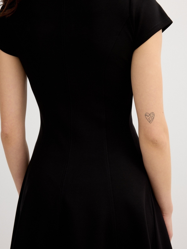 Black flared mini dress black detail view