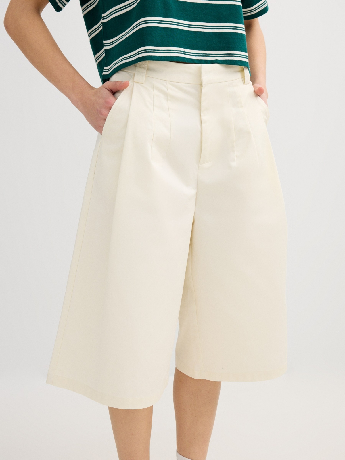 Bermuda shorts with zipper off white middle back view