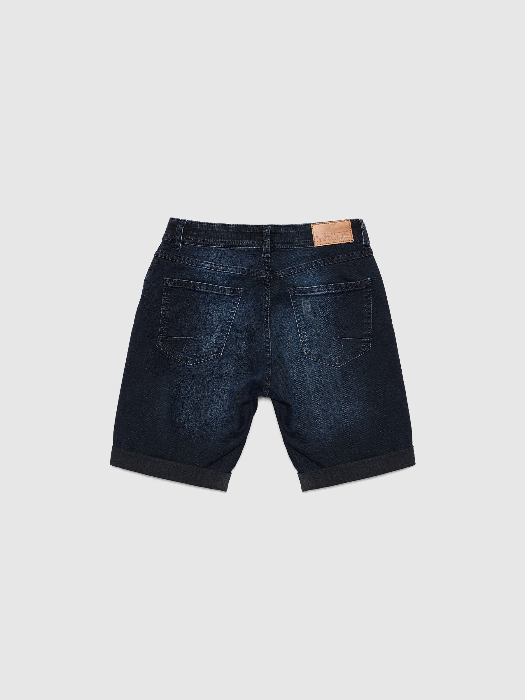 Dark blue ripped denim Bermuda shorts