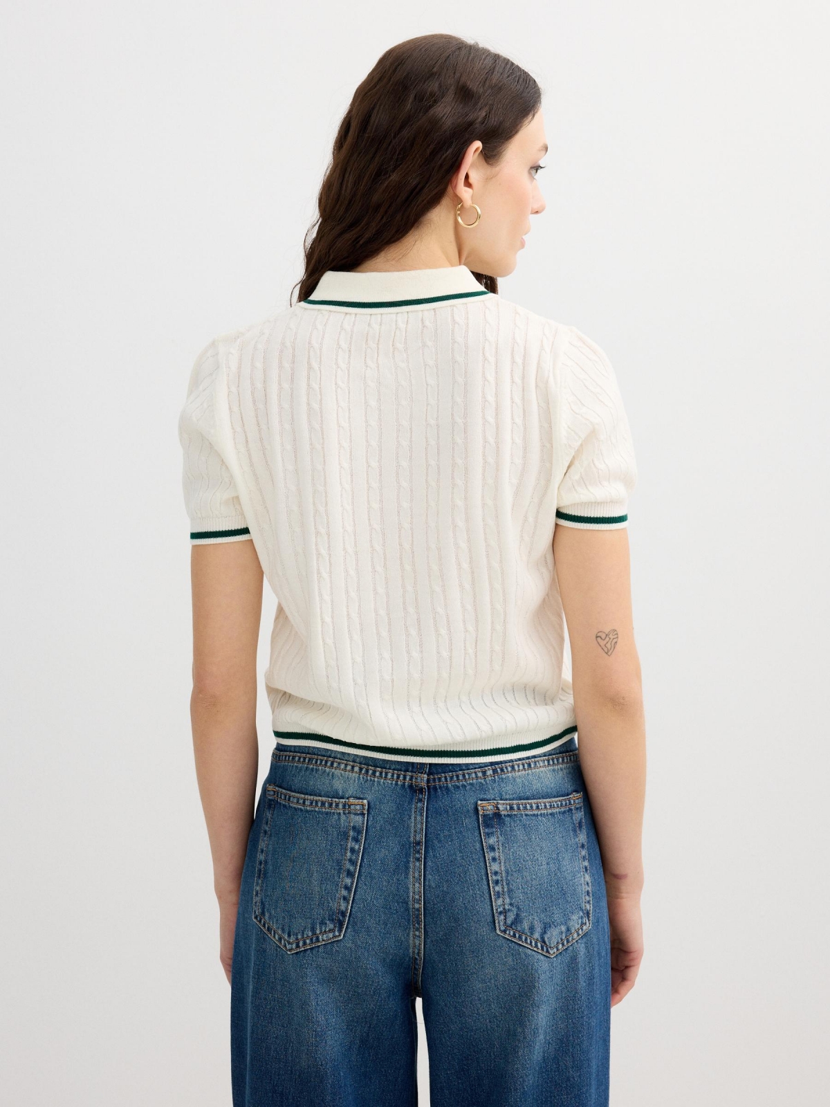 Jersey polo tricotosa slim blanco roto vista media trasera