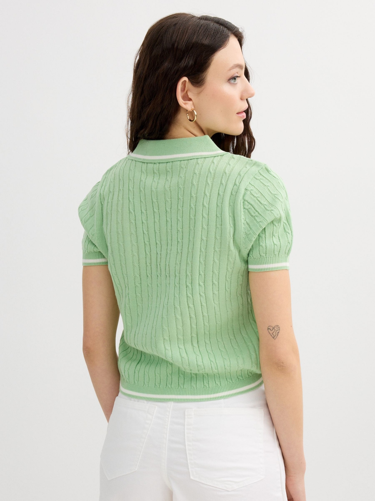 Jersey polo tricotosa slim verde claro vista media trasera