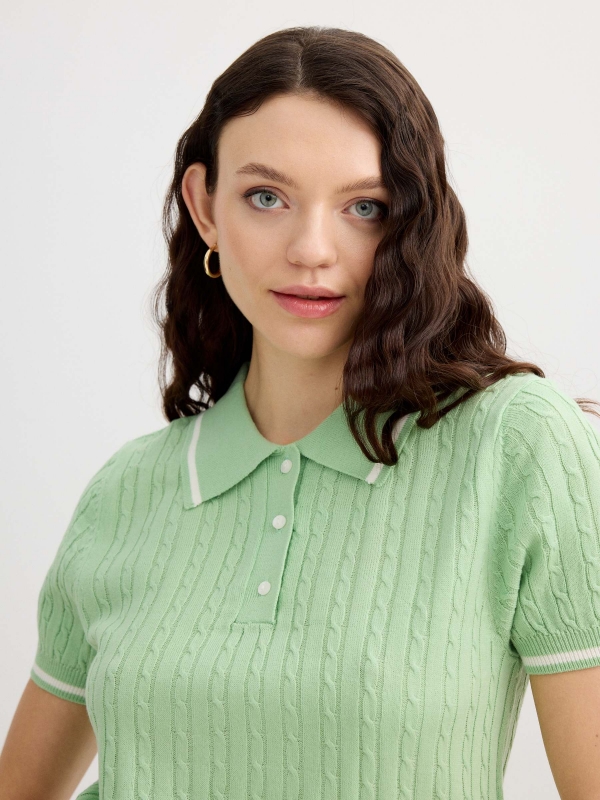 Slim knit polo jersey light green detail view