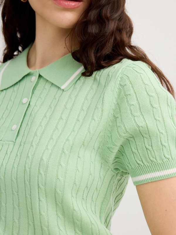 Slim knit polo jersey light green detail view