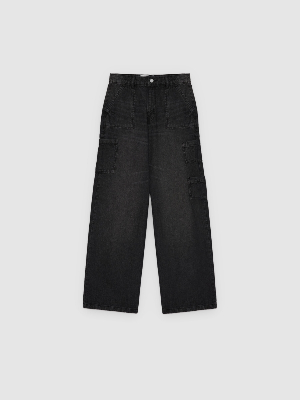  Jeans multibolsillos tiro alto negros negro vista frontal