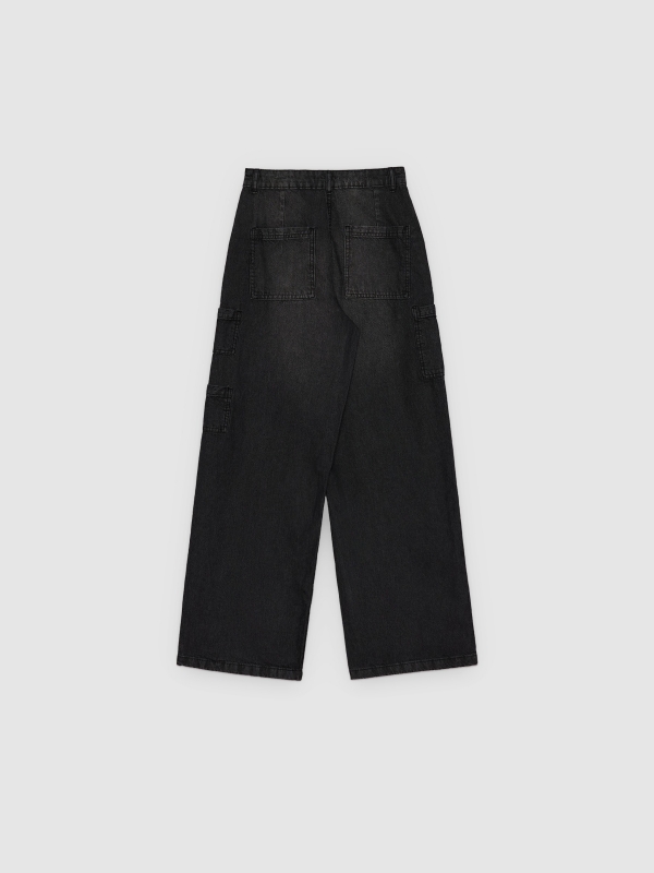 High-waisted black multi-pocket jeans black back view