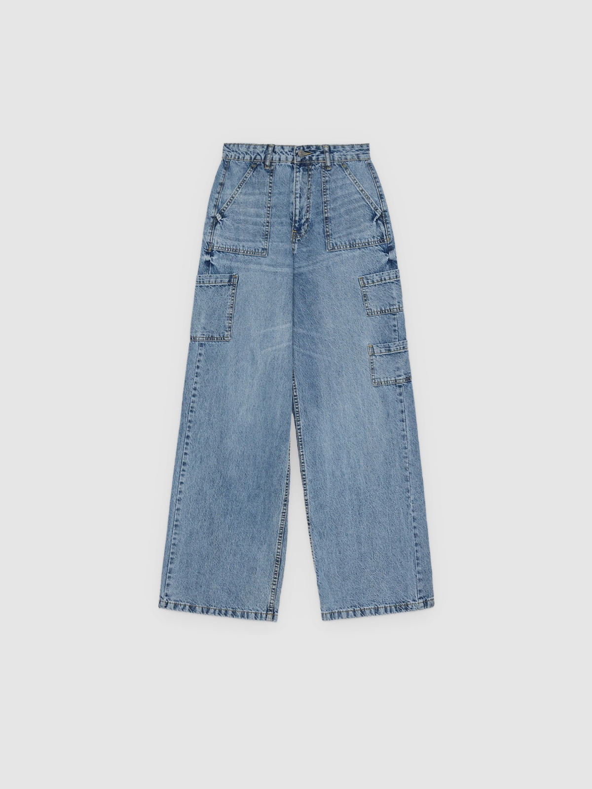 %Pto% Jeans multi-bolsos cintura alta azul vista frontal
