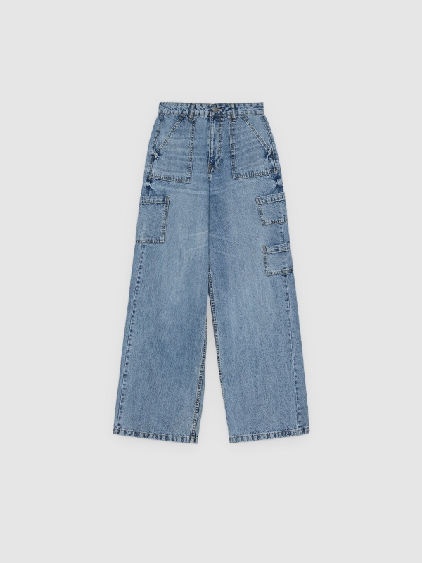  Jeans multibolsillos tiro alto azul vista frontal