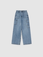 %Pto% Jeans multi-bolsos cintura alta azul vista frontal