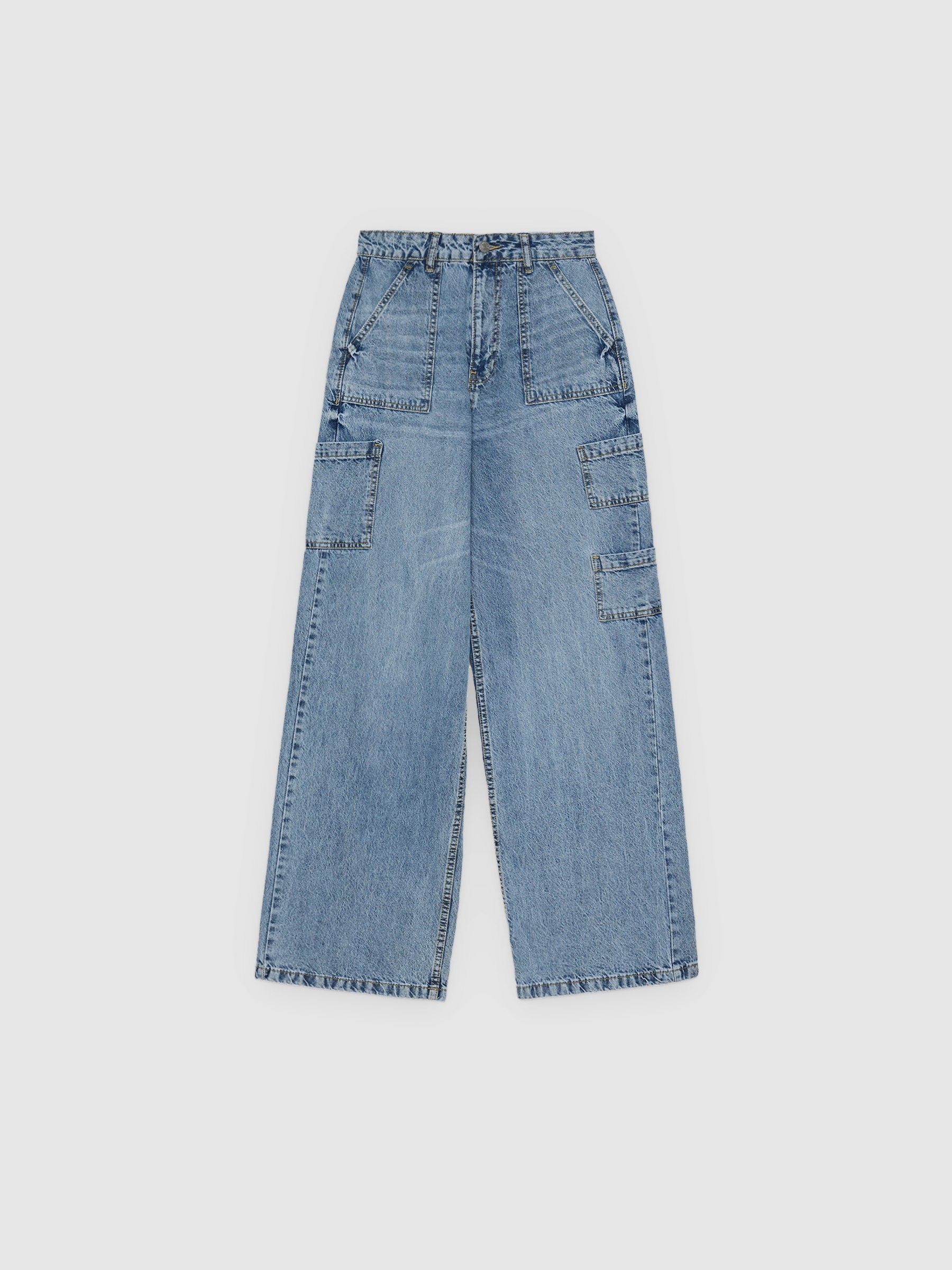 Jeans multibolsillos tiro alto azul vista general frontal