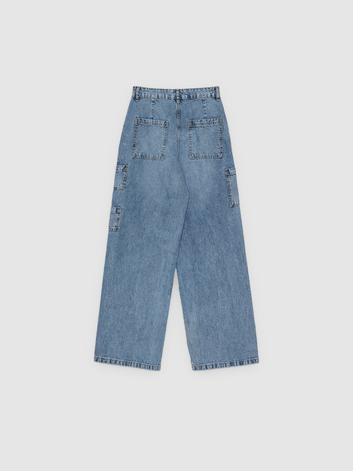 High-waisted multi-pocket jeans blue back view