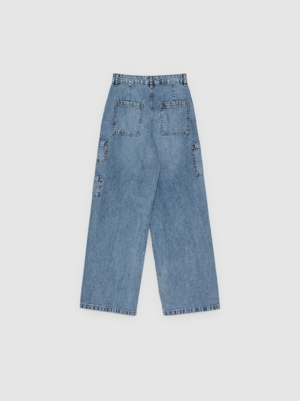 Jeans multibolsillos tiro alto azul vista trasera