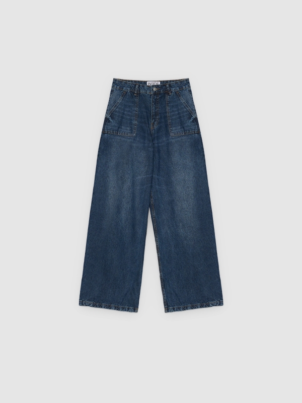  Jeans tiro alto wide leg azul vista frontal