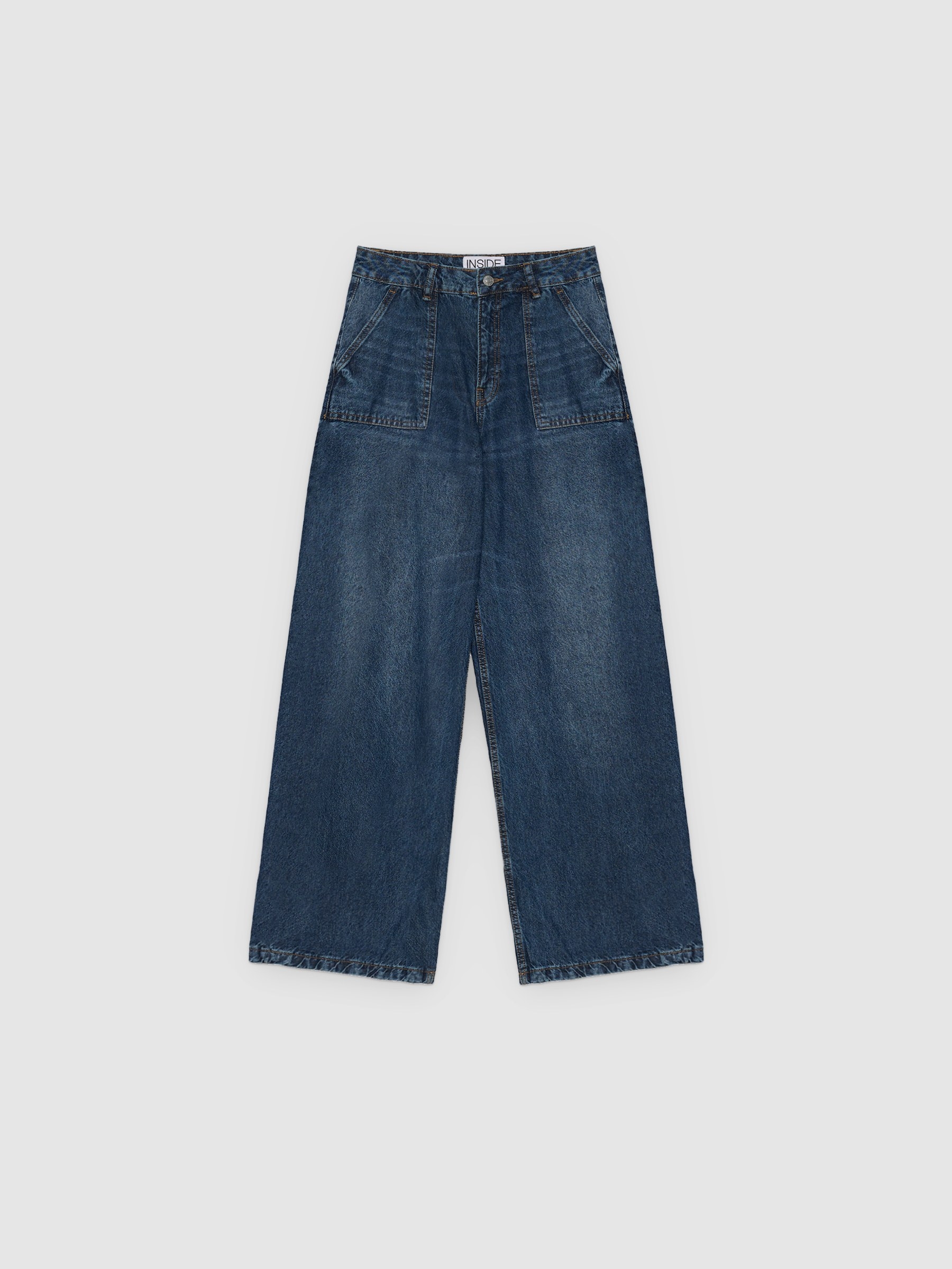 High-waisted wide leg jeans blue front view