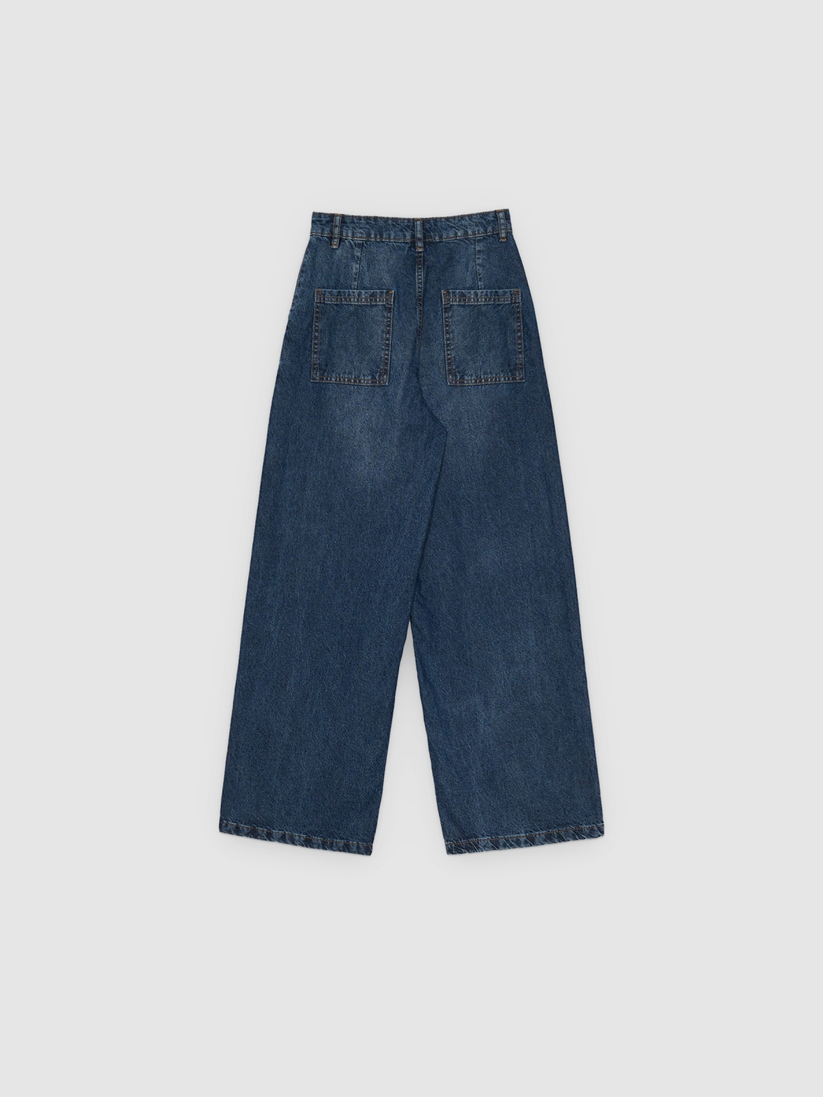 Jeans cintura alta wide leg azul vista traseira