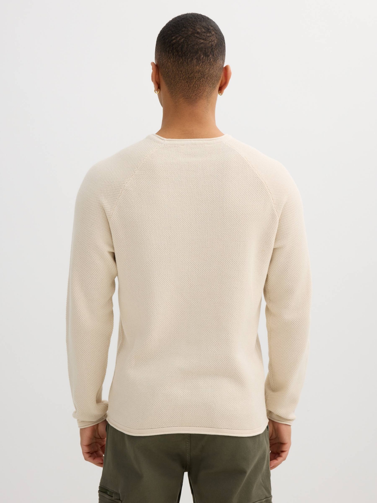 Textured knit sweater raw middle back view