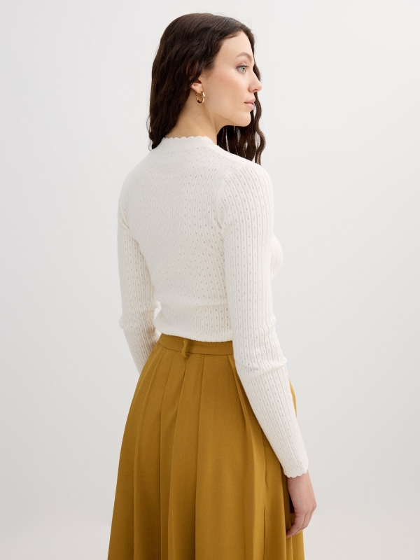Openwork knit sweater off white middle back view