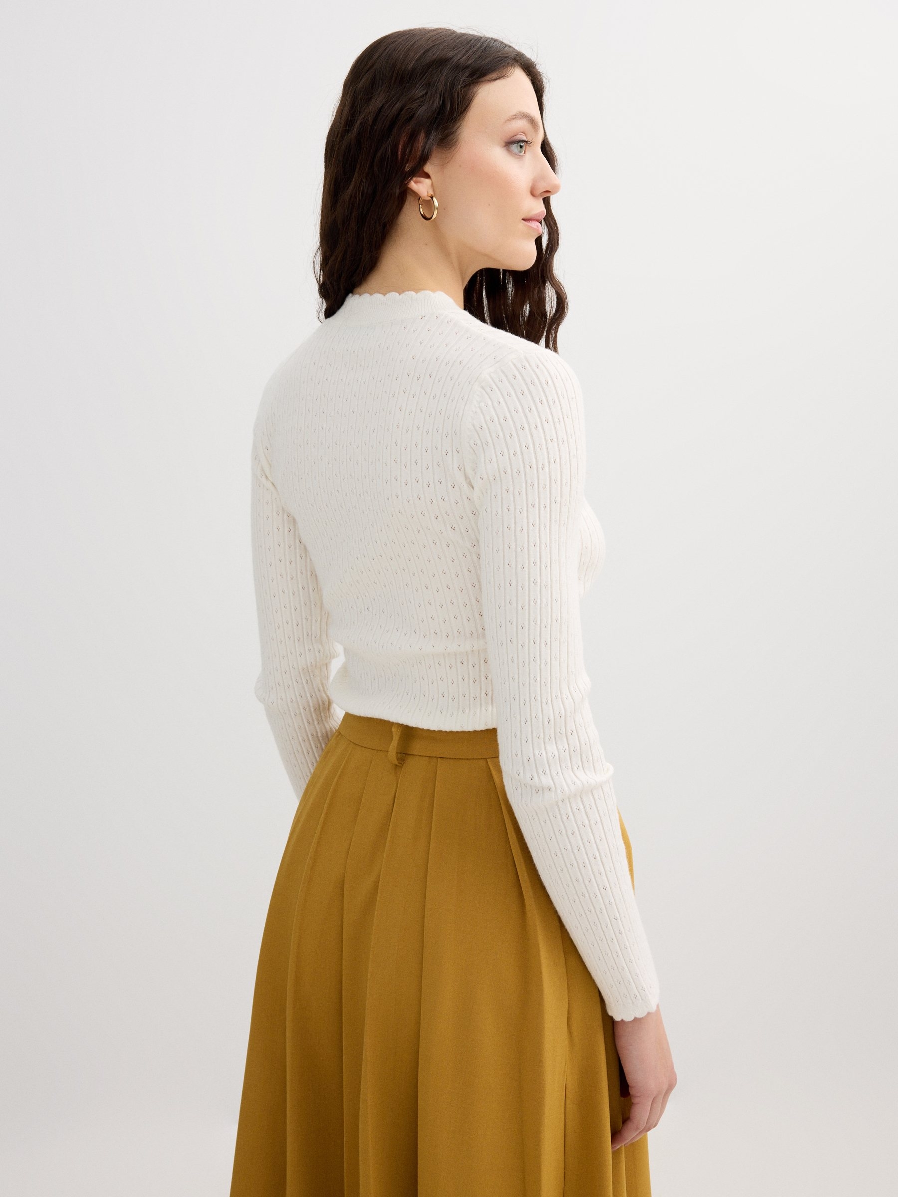 Openwork knit sweater off white middle front view