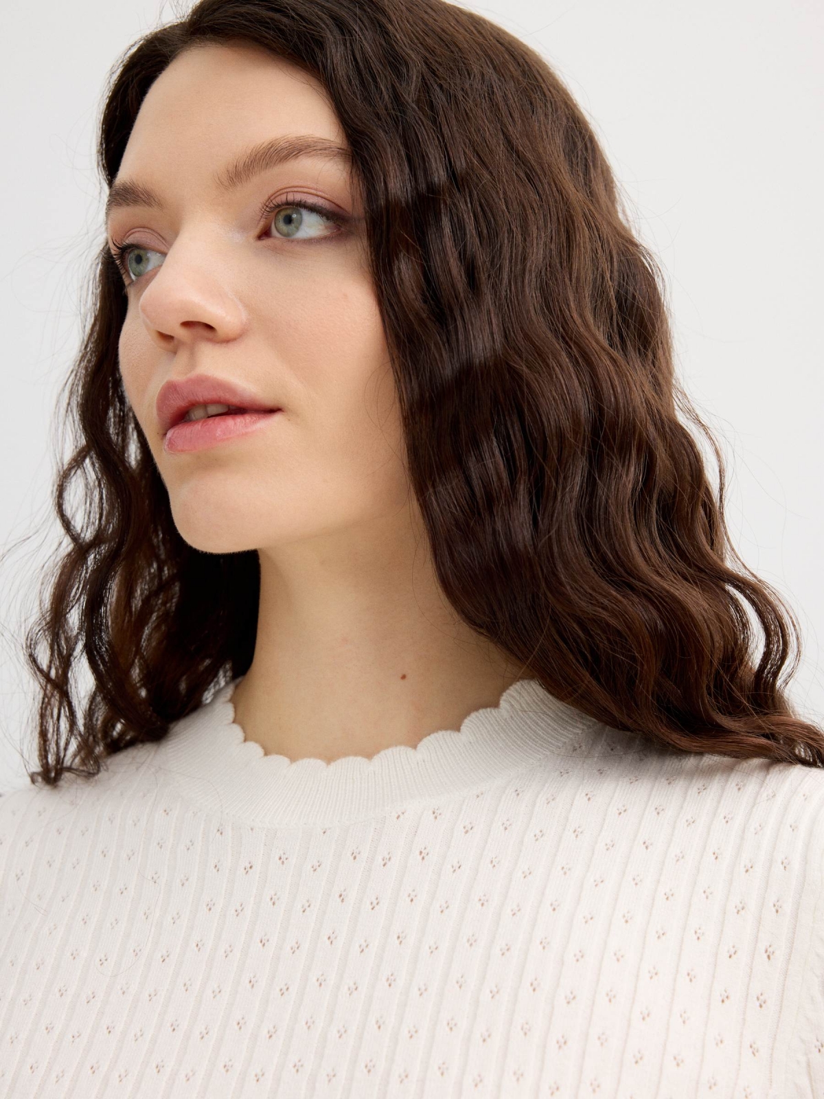 Openwork knit sweater off white detail view