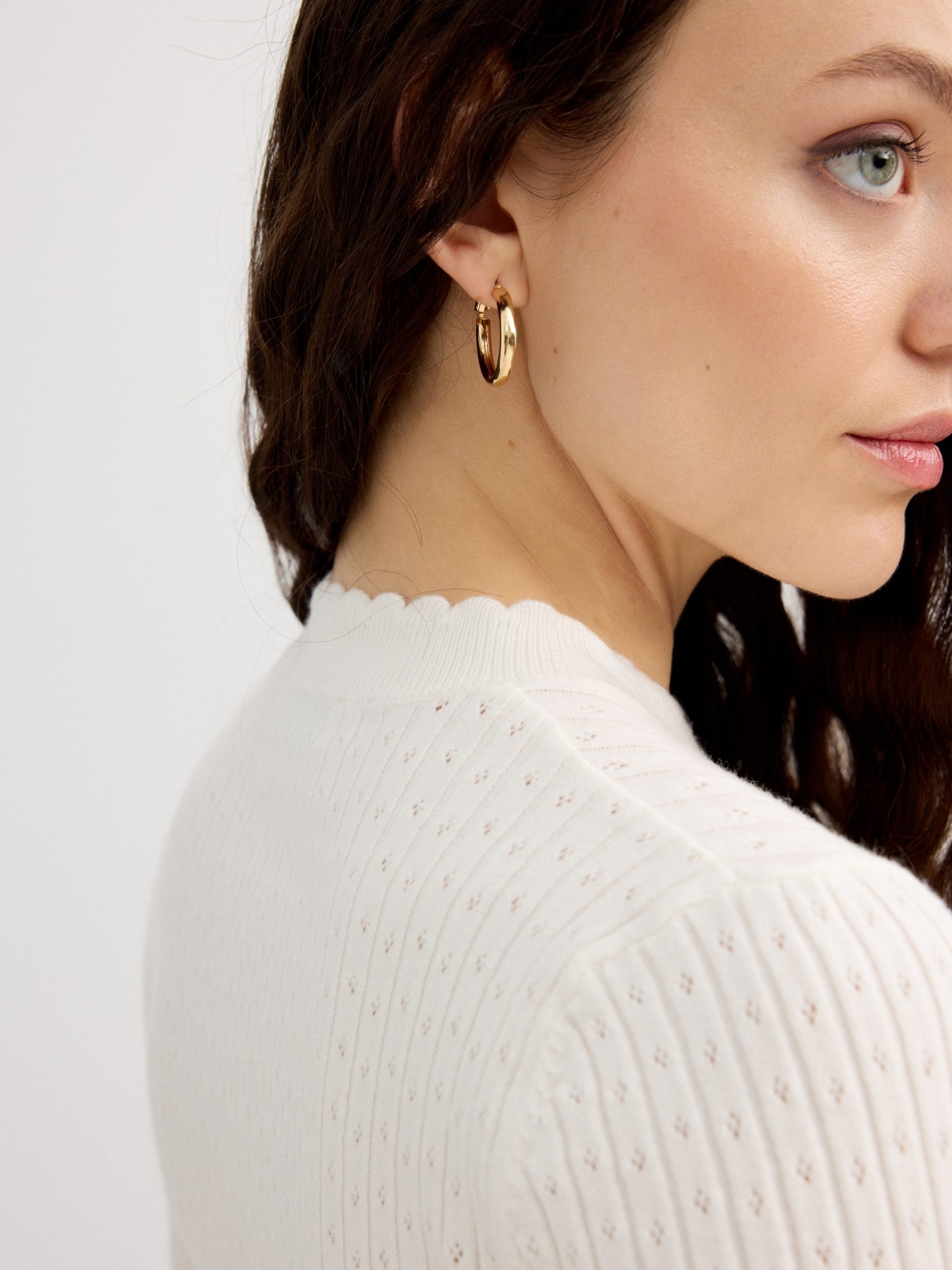 Openwork knit sweater off white detail view