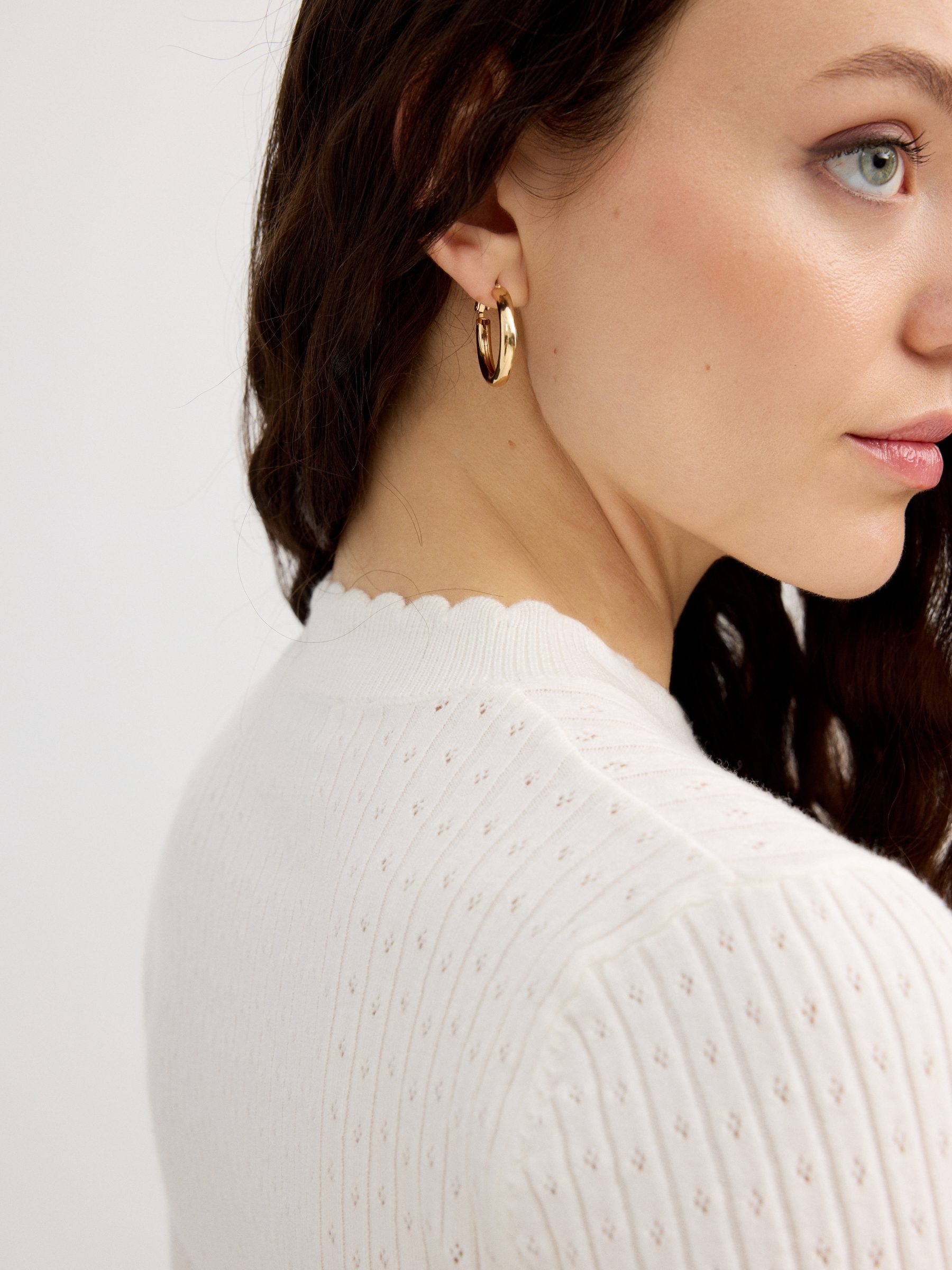 Openwork knit sweater off white middle front view